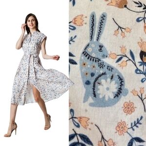 eShakti L 14W Ruffle Easter Bunny Floral Cotton Voile Shirtdress 2983-BG